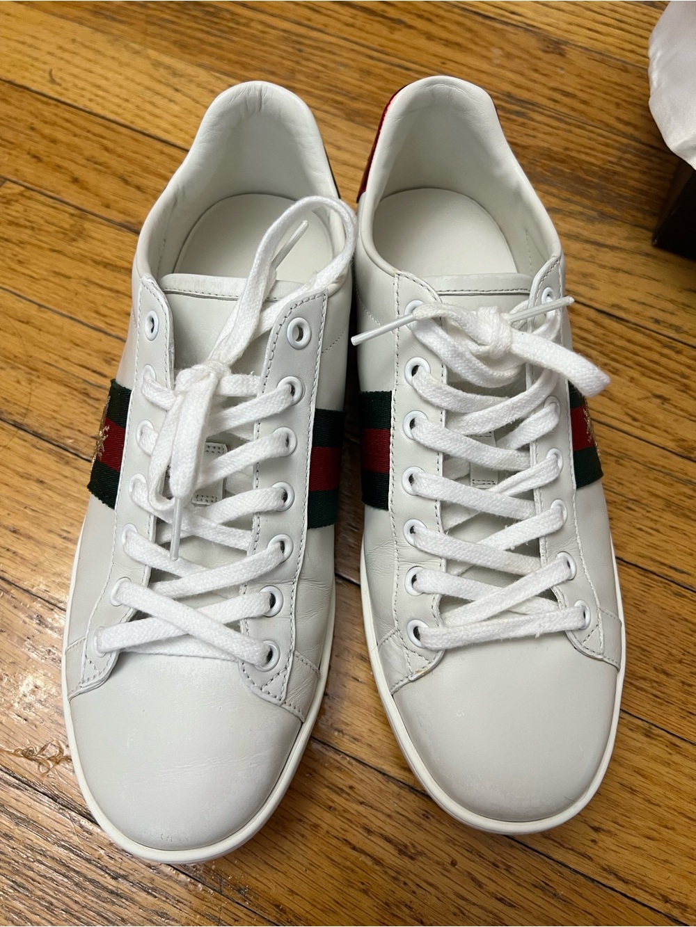 Gucci White Leather Sneakers with Red and Green Web Stripe - Picture 9 of 12